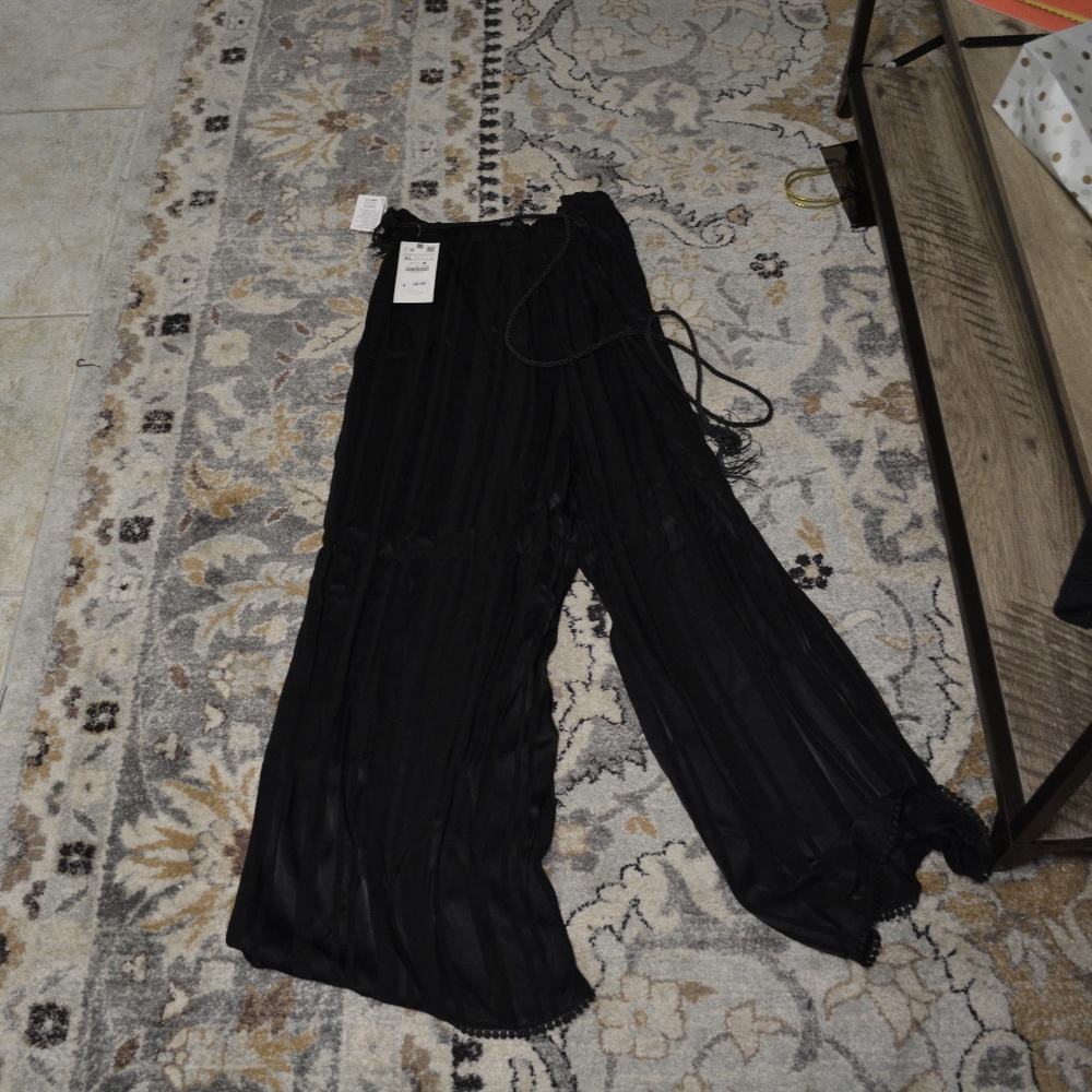 Zara Women's Satin Stripe Wide Leg Pants